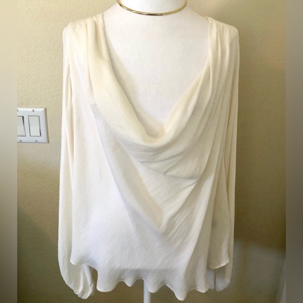 Free People Cream Drape Blouse With Big Balloon Sleeves